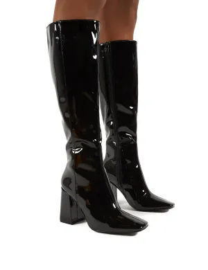 Apology Black Patent Knee High Block Heel Boots