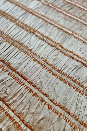 Iridescent Beige/Orange Embroidered Dupioni Silk