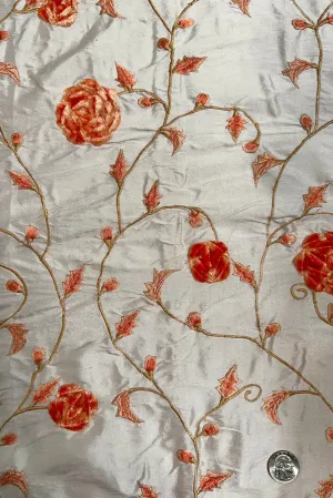 Peach Blush/Coral Embroidered Dupioni Silk